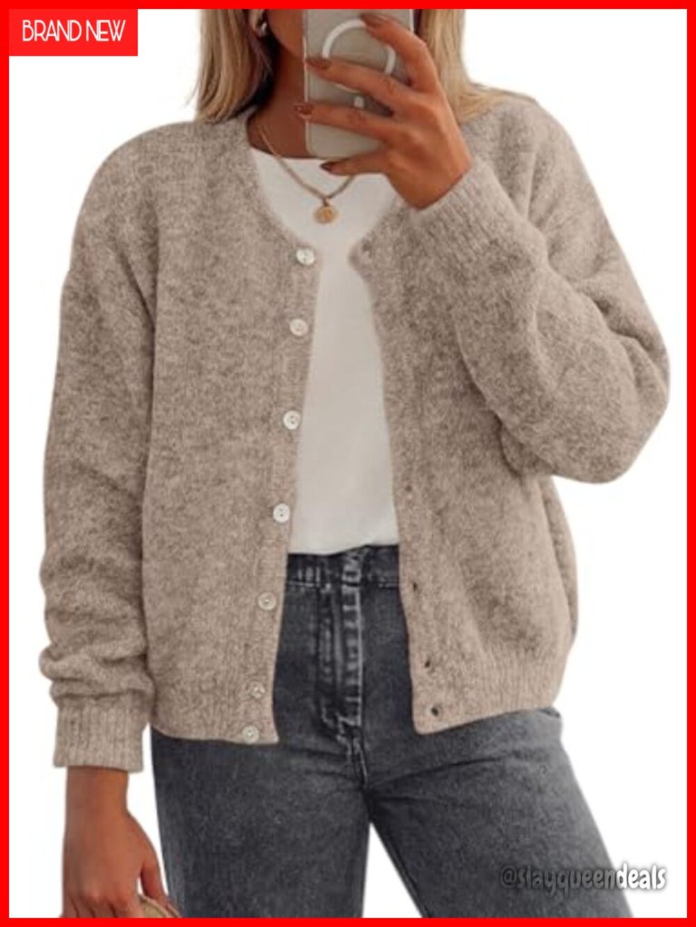 Women's Button Down Cardigan Sweater Long Sleeve Knit Crewneck